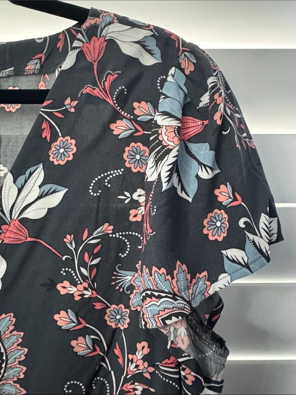 NWOT LOFT DARK GRAY Mini Dress with Pink & Blue Floral Print - Picture 3 of 8